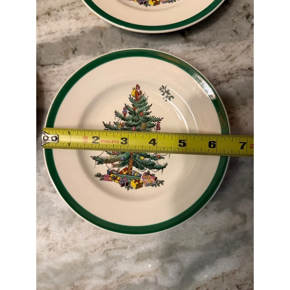 Spode Christmas Tree Bread Butter Side Plates Set 4 England S3324 P Green 6.5 in